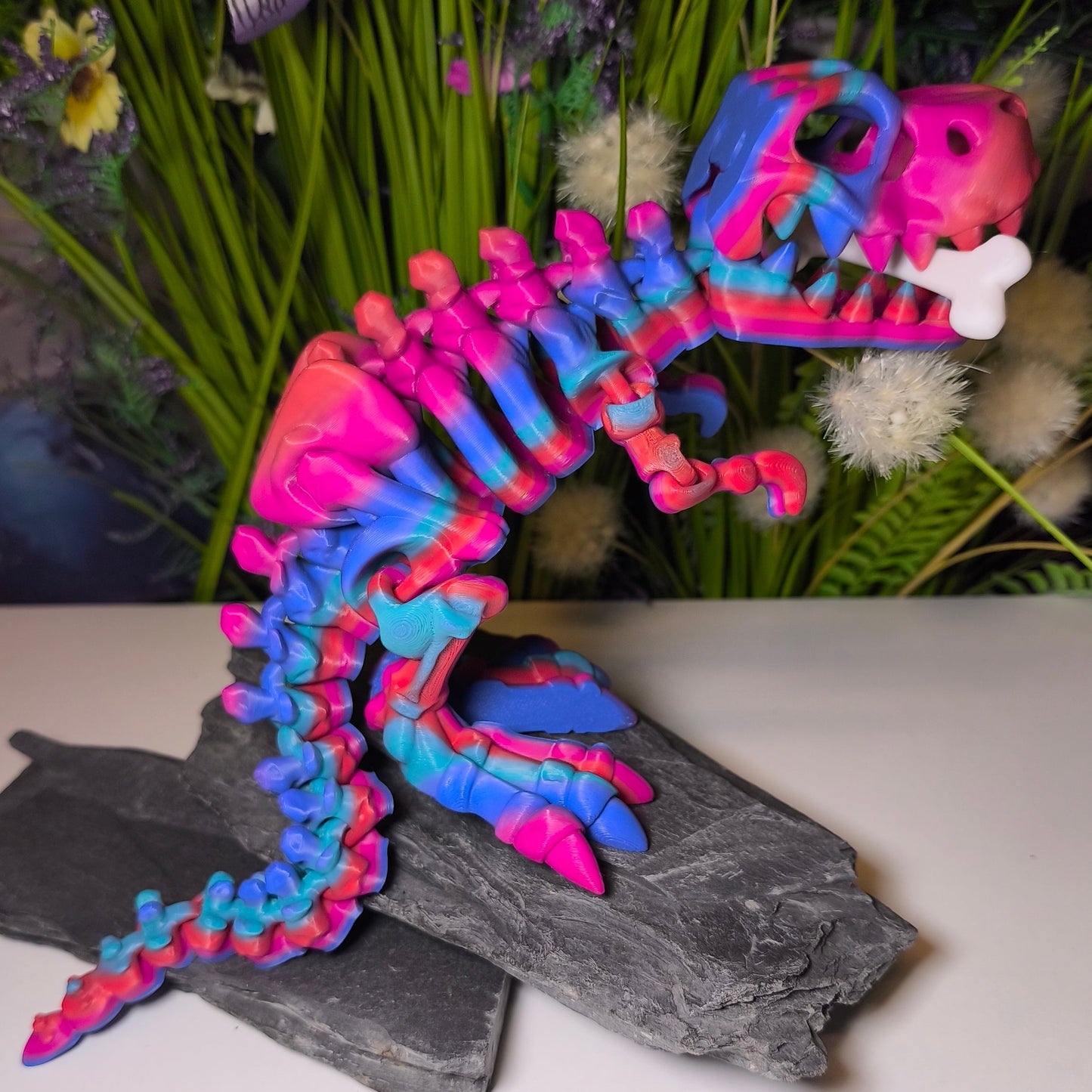 T-Rex (groß, ca. 17 cm) Flexi-Skelett, 3D-gedrucktes bewegliches Skelett Dino aus Silk-PLA/PLA, Fidget Figur, viele Farbvariationen zur Auswahl