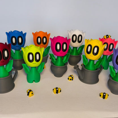 3D-gedruckte Rosenblüte ‚Rosi‘ mit Gesicht als Dekofigur aus PLA