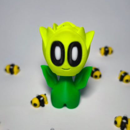grün 3D-gedruckte Rosenblüte ‚Rosi‘ mit Gesicht als Dekofigur aus PLA