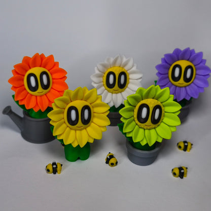 sunny-3d-druck-blume-mit-gesicht in verschiedenen Farben