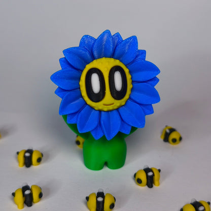 sunny-3d-druck-blume-mit-gesicht in blau