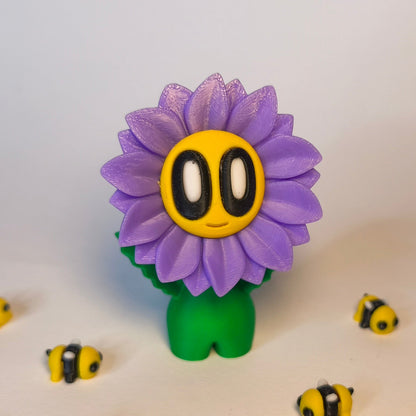 sunny-3d-druck-blume-mit-gesicht in violett