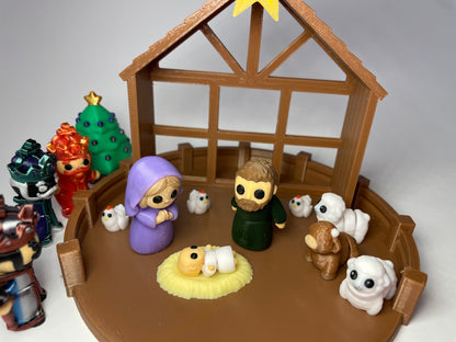 Weihnachtskrippe mit Heiligen Drei Königen und Christbaum im Flexi/Fidget-Design.